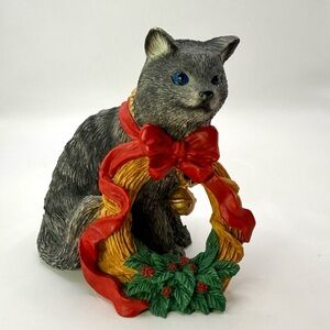 Tom Rubel Silver Deer Cat Figurine Christmas Animals Vintage 1990 3.8”